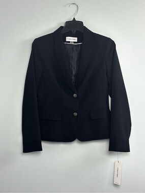 Calvin Klein Blazer Womens 8P Blue Petite Jacket Stretch Lined Workwear